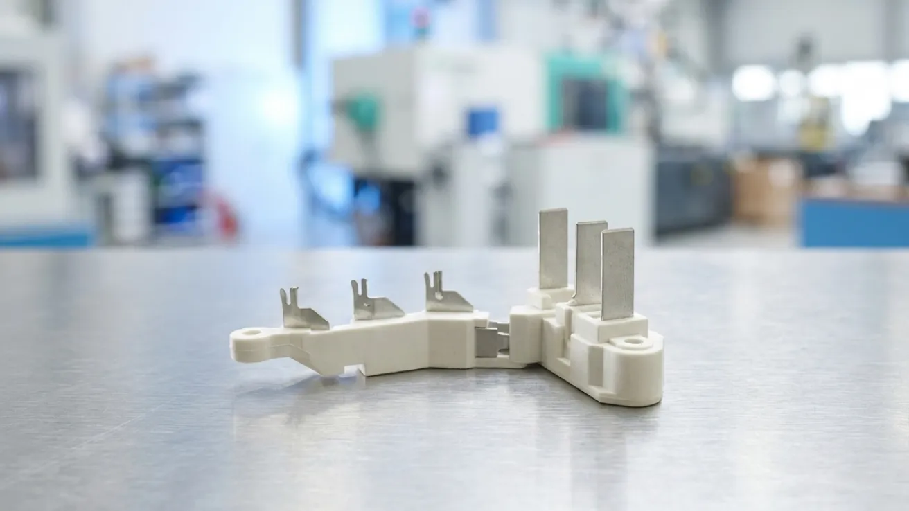 Hybride Funktionseinheit – Kunststoffträger mit umspritzten Metallkontakten für Defence-Anwendungen