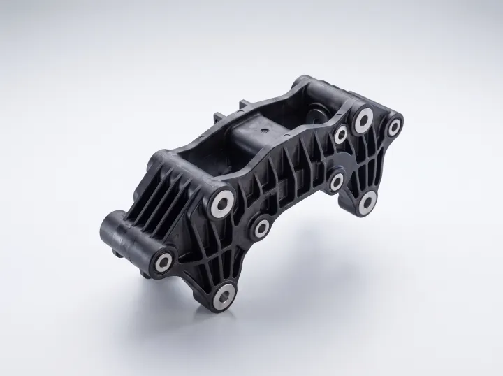 Stahl-Kunststoff-Hybridträger für ein aktives Bremssystem mit integrierten Metalllagern